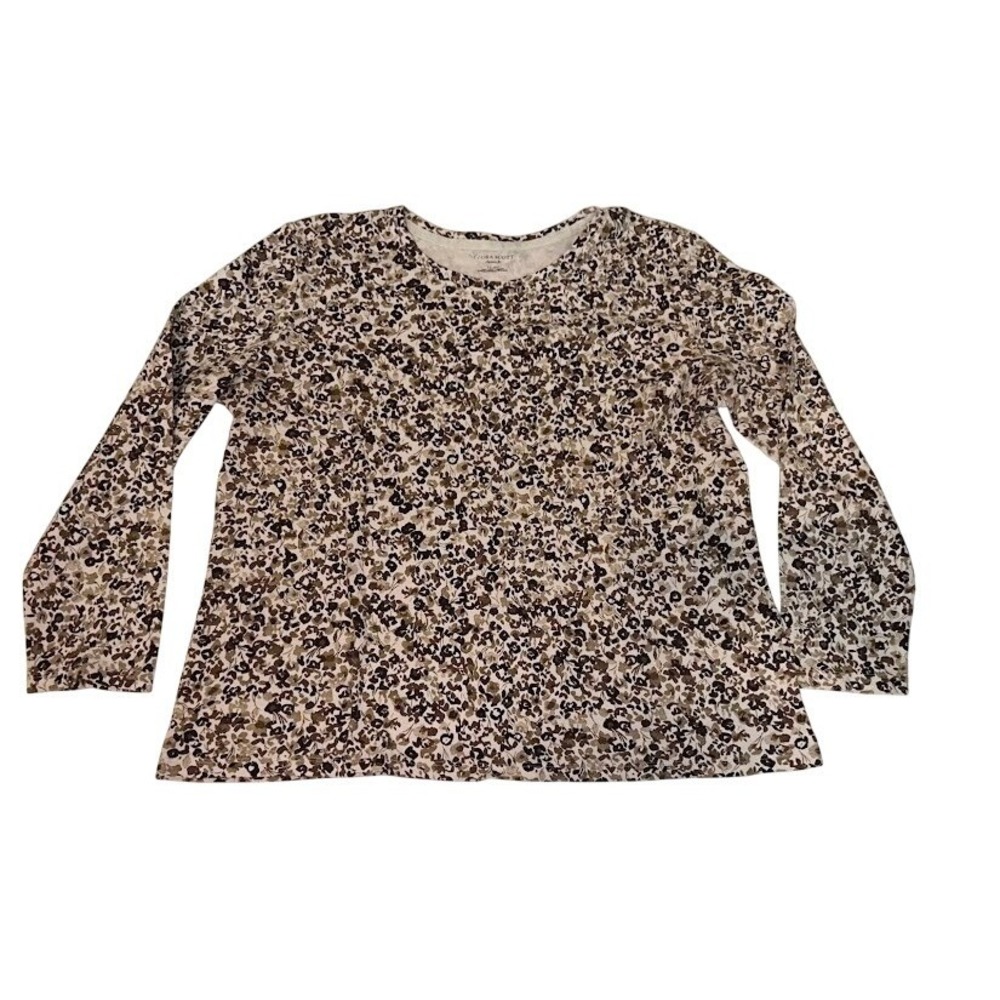 Laura Scott Classic Fit Long Sleeve Top‎ Women's XL Brown Beige EUC
